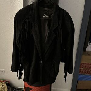 Vintage‎ COMINT Women's Sueded Black Leather Fringed Jacket/Coat (S)